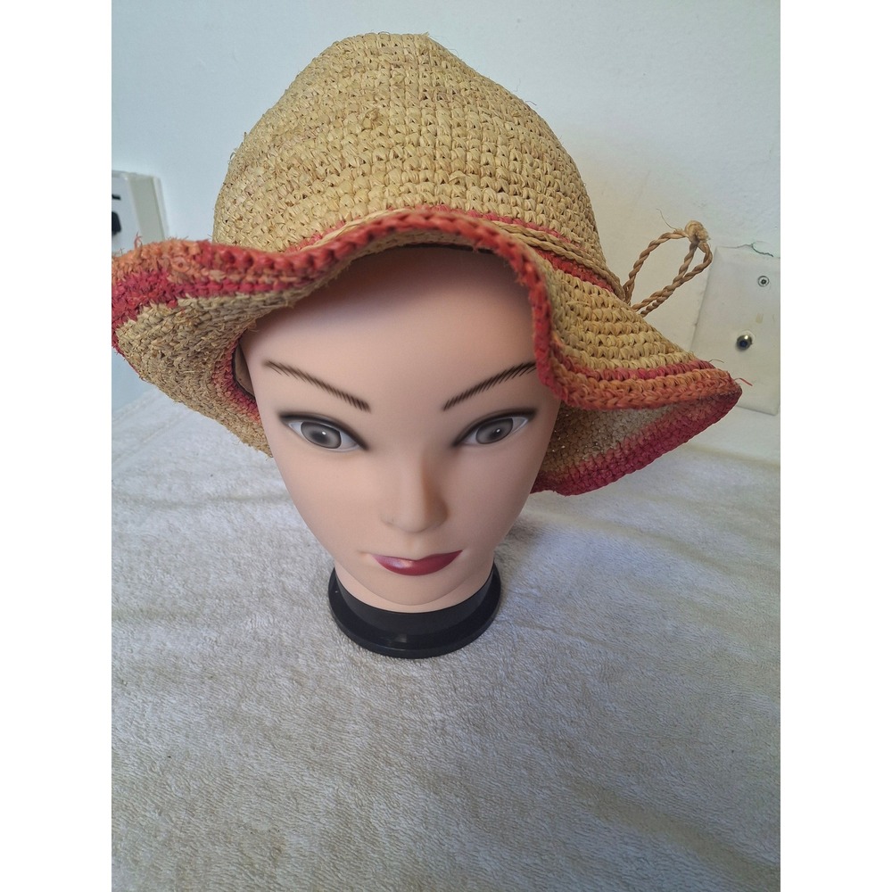 Flora Bella Womens Raffia Sun Hat Pink Ombre Straw Bucket Hat Beach Summer